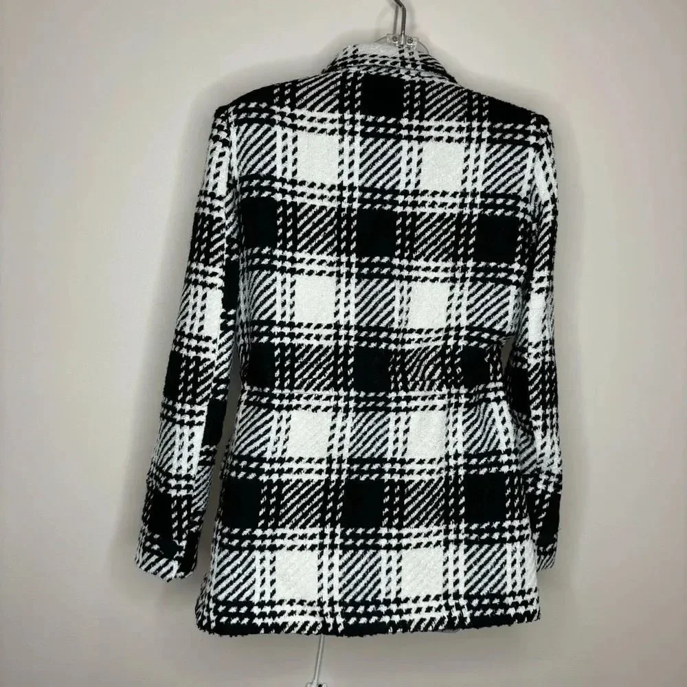 Massimo Dutti Black White textured Studio Jacket Plaid Coat size Small NWT